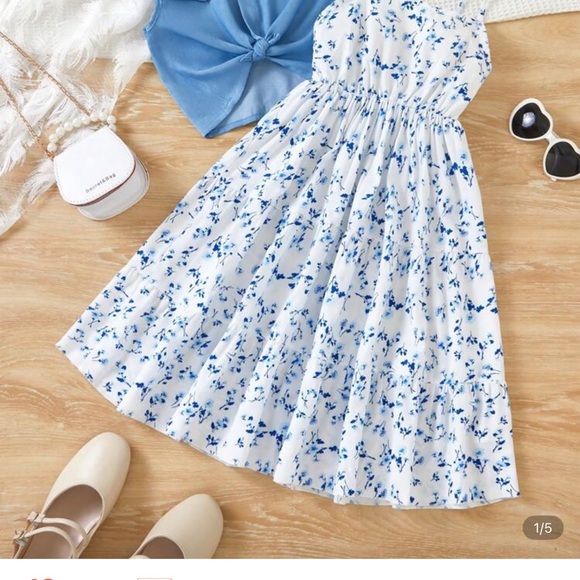 SHEIN Other - SHEIN Blue and White Smocked Tiered Sundress